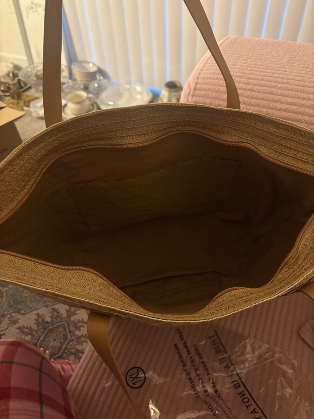 Woven Straw Tote Bag in Natural Tan - Picture 3 of 4